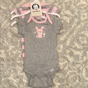 Easter Gerber organics onesies, two.